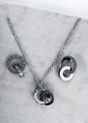 Parure collier et boucles d’oreilles couleur Argent