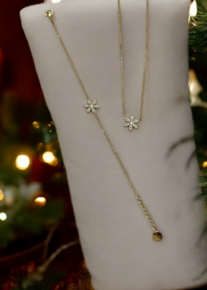 Parure Collier et Bracelet Fleur Dorée