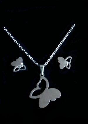 Parure de bijoux papillon couleur argentée