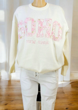 Pull Femme inscription SOHO Lettres Florales Roses