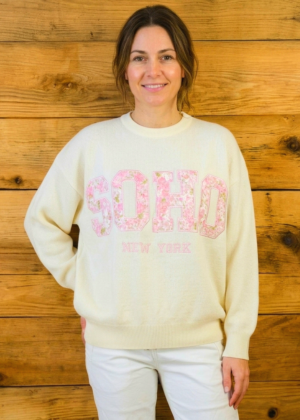 Pull Femme inscription SOHO Lettres Florales Roses