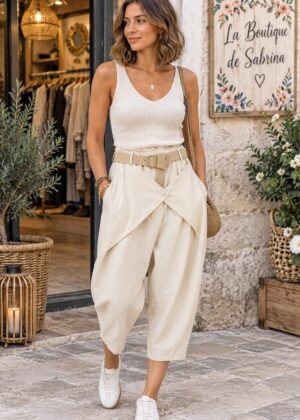 Pantalon Femme Sarouel Beige