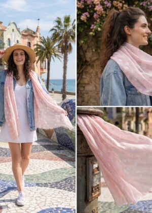 Foulard chic à pois roses poudrés