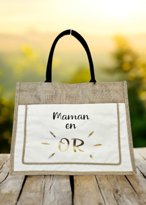Sac Cabas en jute " Maman en Or "