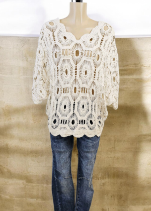 Pull Maille Crochet écru Bohême