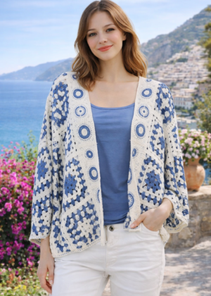 Gilet Femme en crochet Bleu jeans