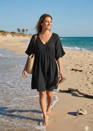 Robe noire en gaz de coton Oversize