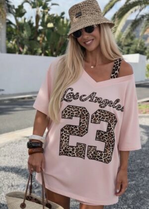 T-shirt Oversize " Los Angeles 23 " - Imprimé Léopard et Rose Style Californien