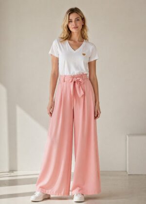 Pantalon Palazzo Femme Rose