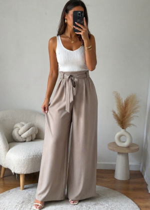 Pantalon Palazzo Femme Taupe