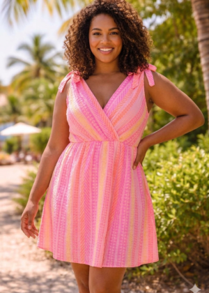 Robe d’été Courte Grande Taille en Coton Rose