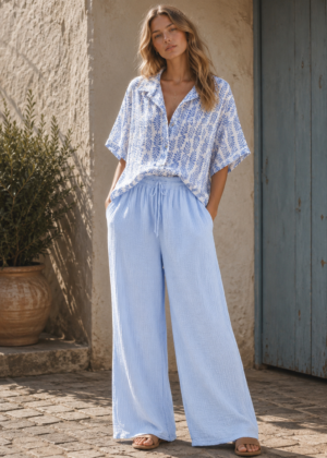 Chemisier Bleu Ciel Femme