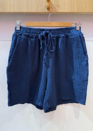Short Femme Gaze de Coton Bleu Grande Taille