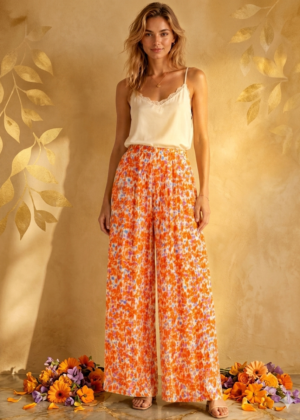 Pantalon Palazzo Fleurs Oranges