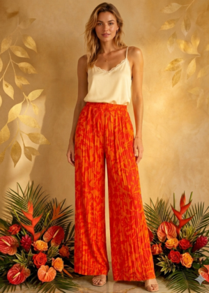Pantalon Palazzo Femme Orange et Rouge