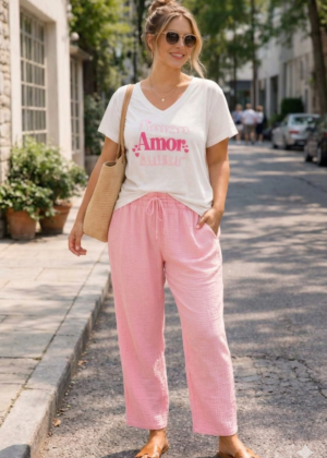 Pantalon Gaze de Coton Rose