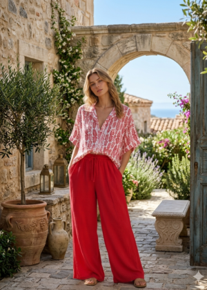 Pantalon Gaze de Coton Rouge