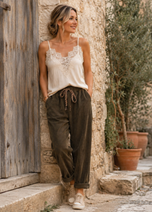 Pantalon Jogging en Velours Chocolat