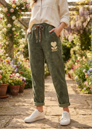 Pantalon "Amour" kaki en velours