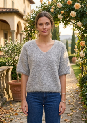 Pull Douillet Gris Clair manches courtes