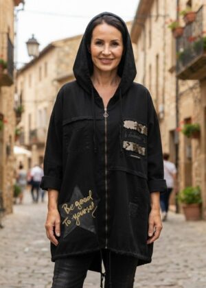Gilet à capuche noir Étoile et sequins