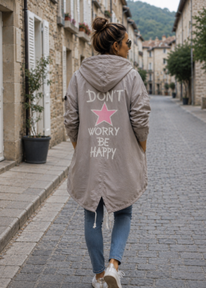 Veste à capuche Kaki don’t Worry Be Happy
