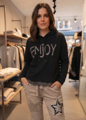 Sweat à capuche noir pour femme avec inscription Enjoy