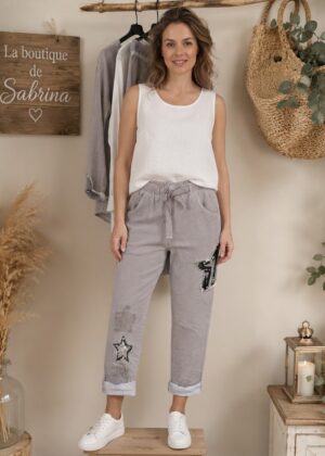 Pantalon beige extensible Étoiles