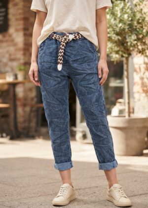 Pantalon stretch bleu jeans femme avec ceinture
