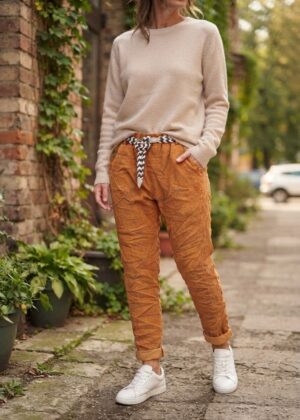 Pantalon stretch rouille femme avec ceinture