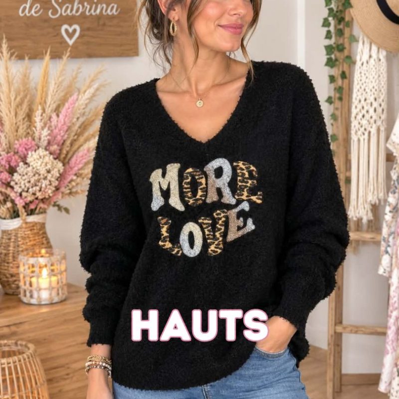 Hauts Femme - Pull noir imprimé