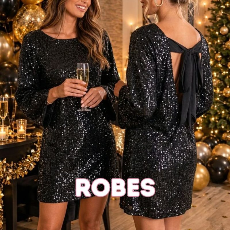 Robes femme - Robe noir pailletée